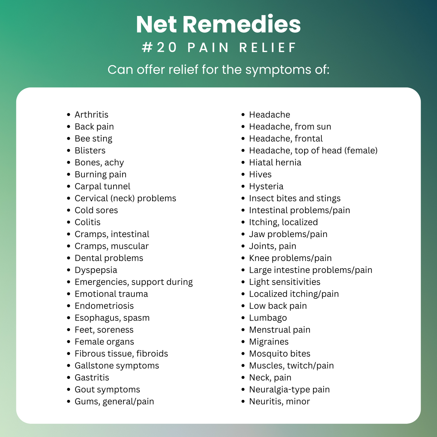 NET Remedies® #20 PAIN RELIEF