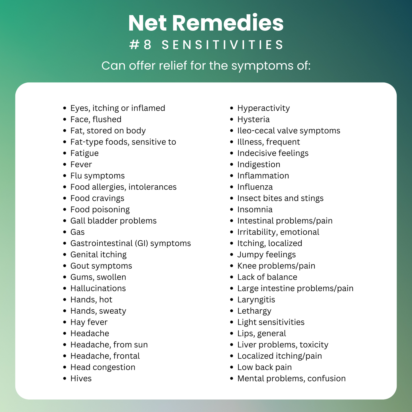 NET Remedies® #8 SENSITIVITIES