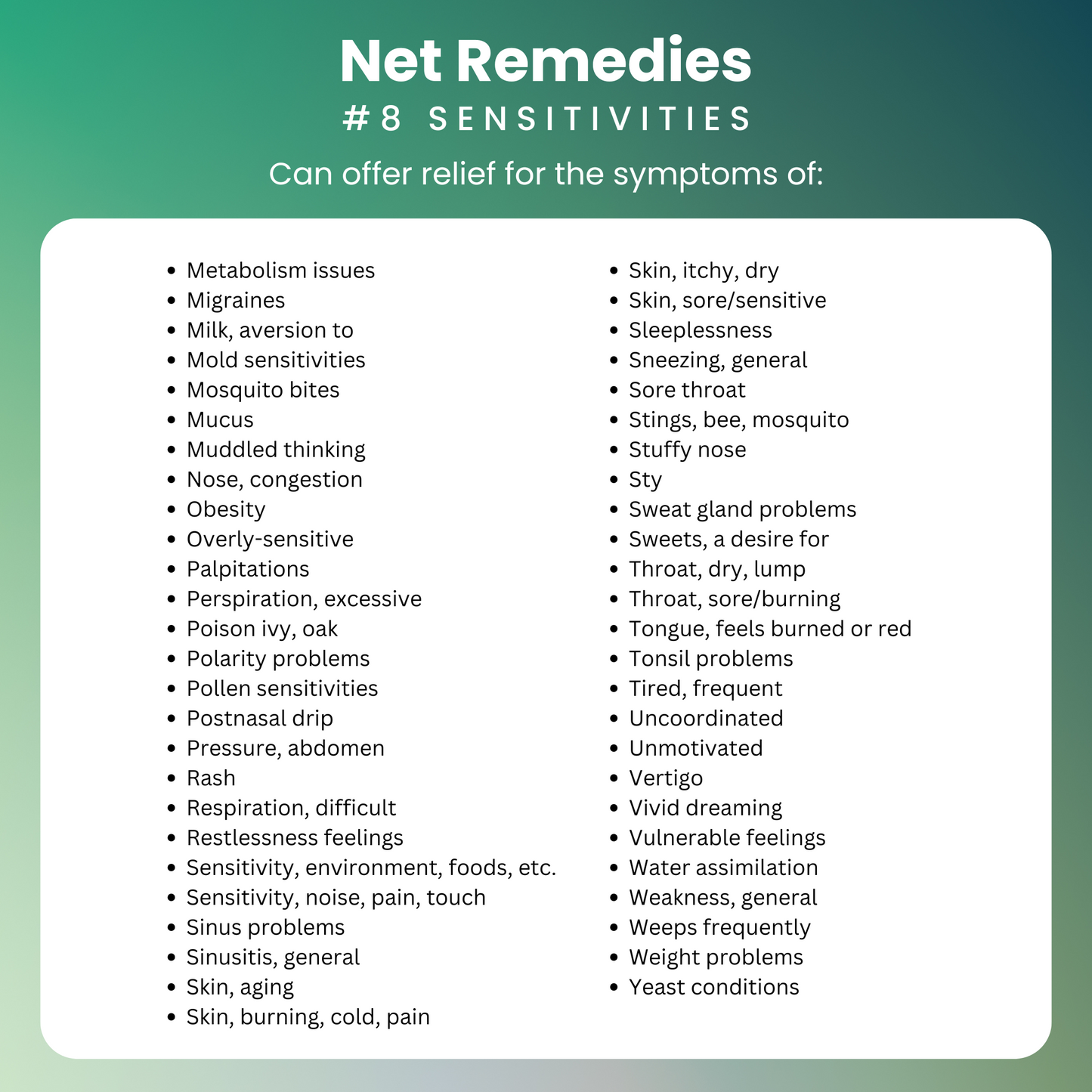 NET Remedies® #8 SENSITIVITIES